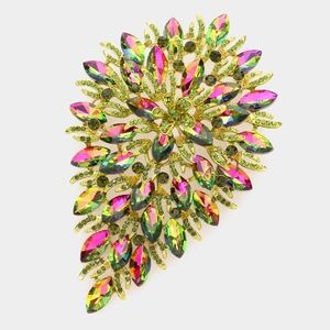 Vitrail Green Rhinestone Crystal 5.75" Marquise Bling Cluster Vine Brooch Pin